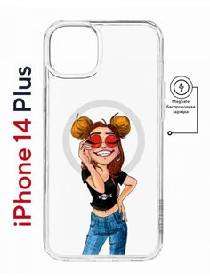 Чехол на iPhone 14 Plus MagSafe с принтом Kruche Print Smiling противоударный с магнитом КruЧЕ