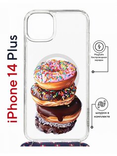 Чехол на iPhone 14 Plus MagSafe с принтом Kruche Print Donuts с магнитом, со шнурком КruЧЕ