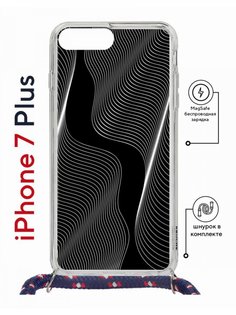 Чехол на iPhone 7 Plus/ 8 Plus MagSafe Kruche Print Line black с магнитом, со шнурком КruЧЕ