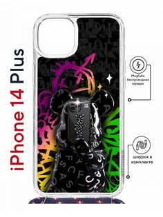 Чехол на iPhone 14 Plus MagSafe с принтом Kruche Print Микки Маус с магнитом, со шнурком КruЧЕ