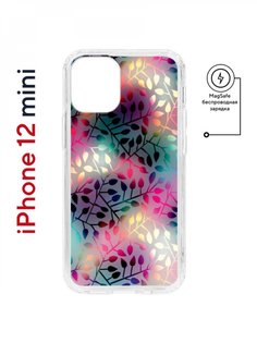Чехол на iPhone 12 mini MagSafe Kruche Print Цветные листья противоударный с магнитом КruЧЕ