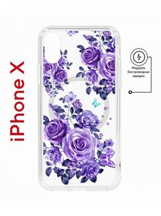 Чехол на iPhone X, Xs MagSafe с принтом Kruche Print Roses противоударный с магнитом КruЧЕ
