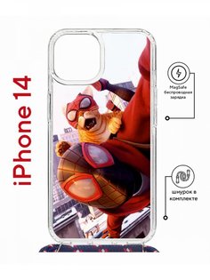 Чехол на iPhone 14 MagSafe с принтом Kruche Print Человек паук с магнитом, со шнурком КruЧЕ