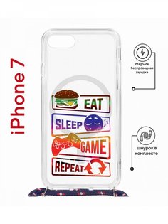 Чехол на iPhone 7/8/SE 2020,2022 MagSafe Kruche Print Repeat с магнитом, со шнурком КruЧЕ