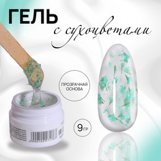 Гель для наращивания, с сухоцветами, 3-х фазный, 9 гр, led/uv, цвет прозрачный/бирюзовый Queen Fair