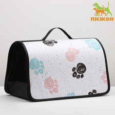 Сумка - переноска для животных каркасная, 45 х 25 х 30 см белая с лапками No Brand