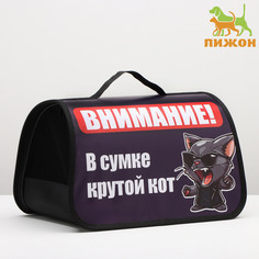 Сумка - переноска для животных каркасная, 40 х 25 х 25 см, синяя с котом No Brand