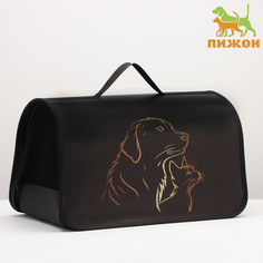 Сумка - переноска для животных каркасная, 50 х 25 х 28 см черная с животными No Brand