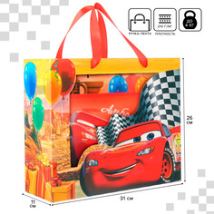 Пакет подарочный с пластиковым окном, 31 х 26 х 11 см, тачки Disney