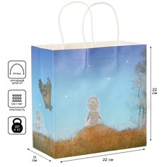 Пакет крафтовый, подарочный, 22х22х11 см, ежик в тумане Союзмультфильм