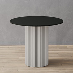 Стол круглый обеденный Genglass с белым металлическим подстольем и черной столешницей GENGLASS TRUBIS Wood GGT-03-3-2-L-90