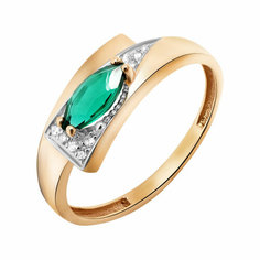 Кольцо Яхонт, красное золото, 585 проба, бриллиант, изумруд, размер 18, золотой, зеленый