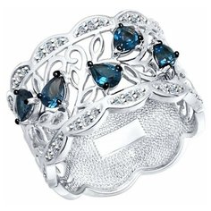 Кольцо SOKOLOV, серебро, 925 проба, родирование, топаз, фианит, размер 19