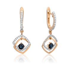 Серьги PLATINA, красное золото, 585 проба, сапфир, бриллиант, золотой