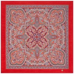 Платок Павловопосадская платочная мануфактура,89х89 см, красный, голубой