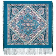 Платок Павловопосадская платочная мануфактура,89х89 см, голубой, бежевый