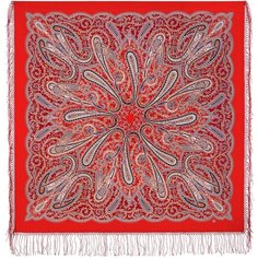 Платок Павловопосадская платочная мануфактура,135х135 см, красный, синий