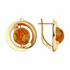 Серьги Яхонт, серебро, 925 проба, золочение, янтарь, оранжевый