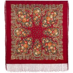 Платок Павловопосадская платочная мануфактура,89х89 см, красный, желтый