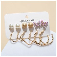 Серьги пусеты Queen Fair, пластик, розовый, золотой