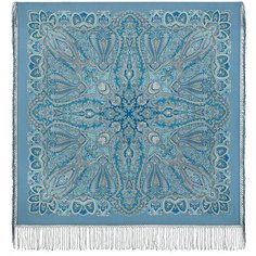 Платок Павловопосадская платочная мануфактура,135х135 см, голубой, синий