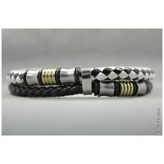 Жесткий браслет Handinsilver ( Посеребриручку ) Браслет мужской кожаный, металл, 1 шт., размер 22 см, черный, белый