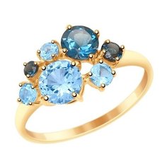 Кольцо Яхонт, золото, 585 проба, топаз, Лондон топаз, размер 18, голубой, синий