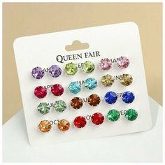 Серьги пусеты Queen Fair, пластик, стекло, мультиколор, серебряный