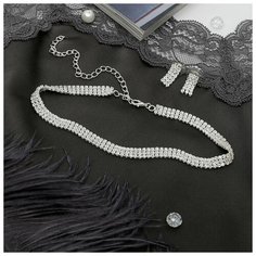 Комплект бижутерии Queen Fair: серьги, подвеска, цепь, размер колье/цепочки 30 см, белый, серебряный