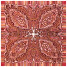 Платок Павловопосадская платочная мануфактура,125х125 см, красный, оранжевый