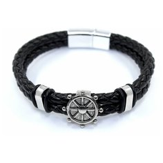 Жесткий браслет Handinsilver ( Посеребриручку ) Браслет мужской кожаный, металл, 1 шт., размер 19 см, черный