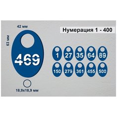 Номерок для гардероба 19242, гладкая фактура, 400 шт., синий