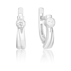 Серьги PLATINA, белое золото, 585 проба, родирование, бриллиант, серебряный