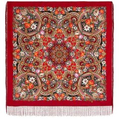 Платок Павловопосадская платочная мануфактура,125х125 см, красный, черный