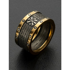 Кольцо обручальное Angelskaya925 Кольцо серебряное Спаси и Сохрани с позолотой широкое, серебро, 925 проба, чернение, золочение, размер 21.5, золотой, черный Ангельская925