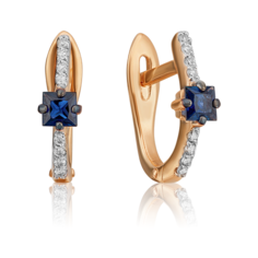 Серьги PLATINA, красное золото, 585 проба, сапфир, бриллиант, золотой
