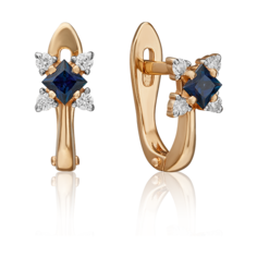 Серьги PLATINA, красное золото, 585 проба, сапфир, бриллиант, золотой