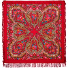 Платок Павловопосадская платочная мануфактура,146х146 см, красный, желтый