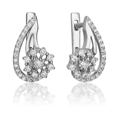 Серьги PLATINA, белое золото, 585 проба, родирование, бриллиант, серебряный