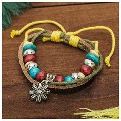 Браслет-нить Queen Fair, дерево, металл, 1 шт., диаметр 5 см, коричневый, желтый