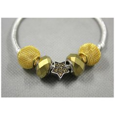 Браслет-цепочка Handinsilver ( Посеребриручку ) Браслет с шармами на основе из бижутерной стали, муранское стекло, стразы, стекло, 1 шт., размер 22 см, золотистый