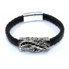 Жесткий браслет Handinsilver ( Посеребриручку ) Браслет мужской кожаный, металл, 1 шт., размер 19 см, черный