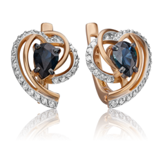 Серьги PLATINA, красное золото, 585 проба, сапфир, бриллиант, золотой