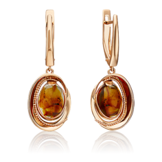 Серьги PLATINA, красное золото, 585 проба, янтарь, золотой