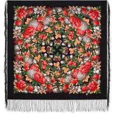 Платок Павловопосадская платочная мануфактура,89х89 см, красный, желтый