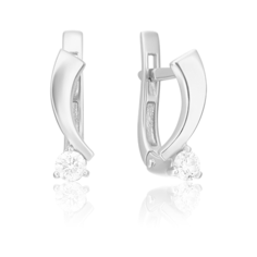 Серьги PLATINA, белое золото, 585 проба, родирование, бриллиант, серебряный