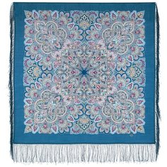 Платок Павловопосадская платочная мануфактура,89х89 см, голубой, синий