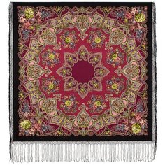 Платок Павловопосадская платочная мануфактура,148х148 см, красный, черный