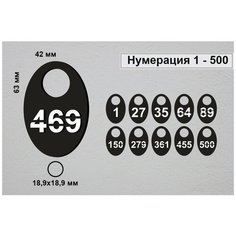 Номерок для гардероба 19234, гладкая фактура, 500 шт., черный