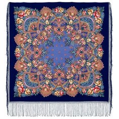Платок Павловопосадская платочная мануфактура,148х148 см, голубой, синий